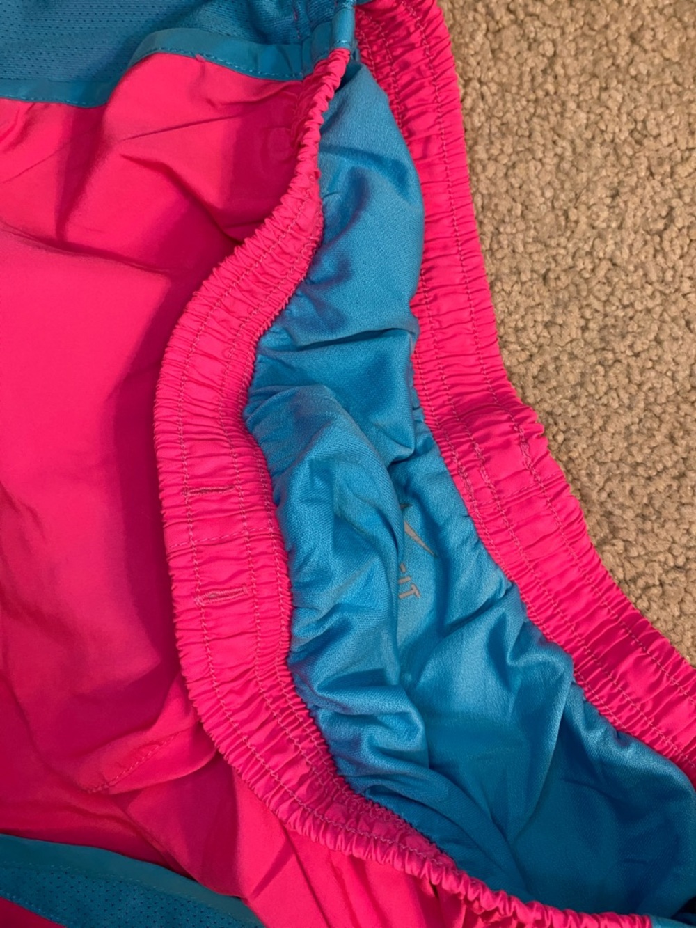 Nike Women's Hot Pink Athletic Shorts with Blue Trim - Picture 4 of 4